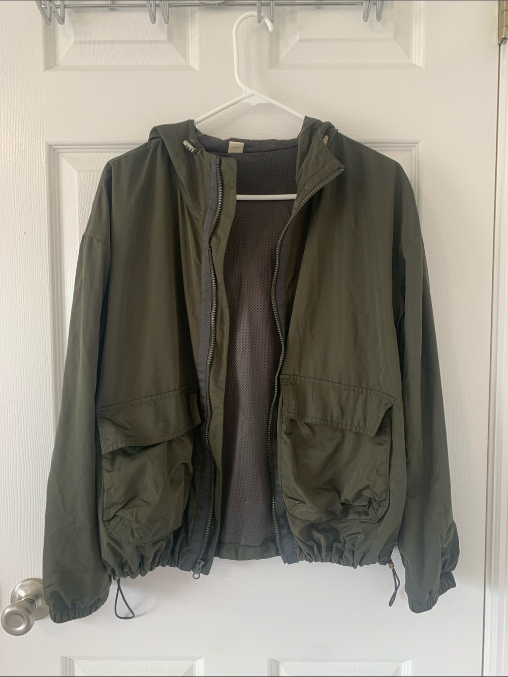 Old Navy Olive Green Hooded Rain Jacket